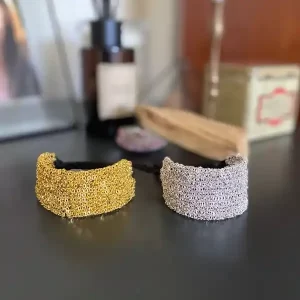 Pulsera Brava ancha tejido metálico dorado y plateado